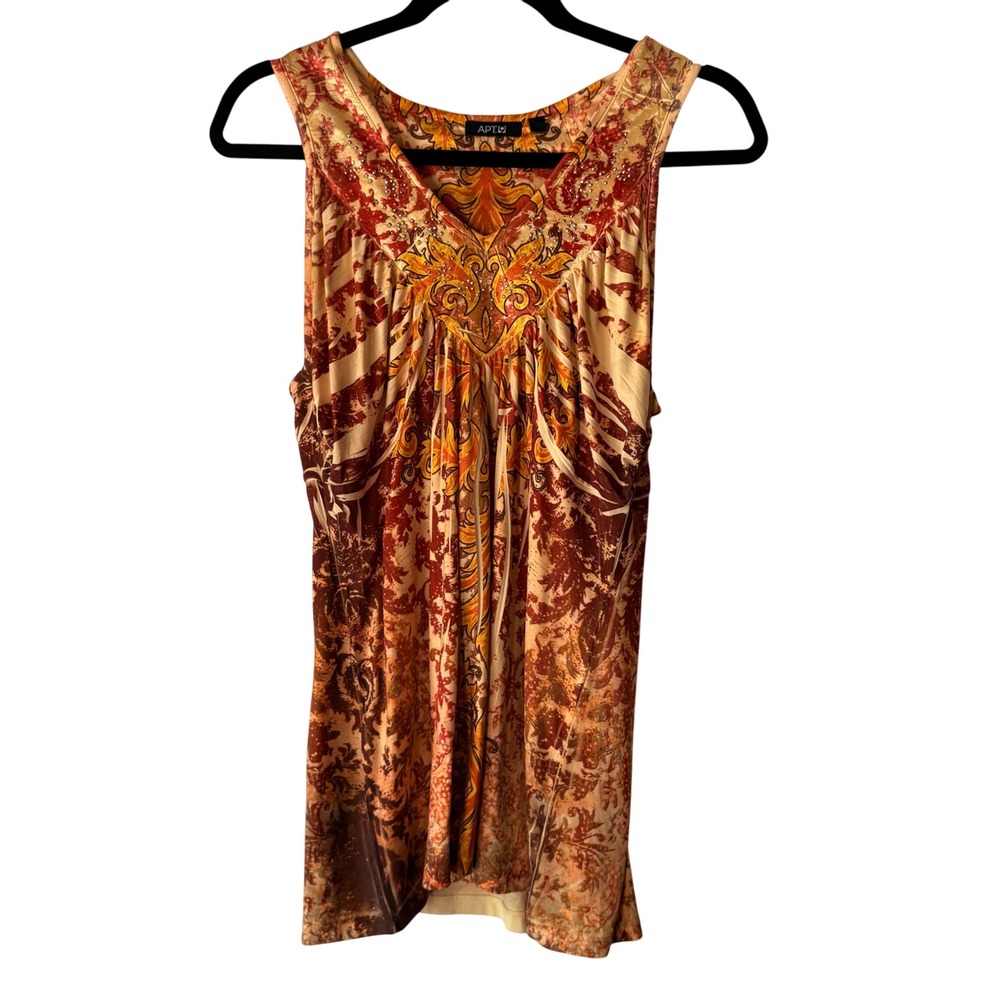 Apt 9 Y2k Sleeveless Top Medium Orange Paisley Embellished Blouse Boho
